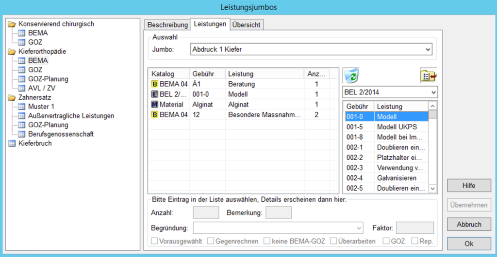 Leistungen für ein Leistungsjumbos einfügen