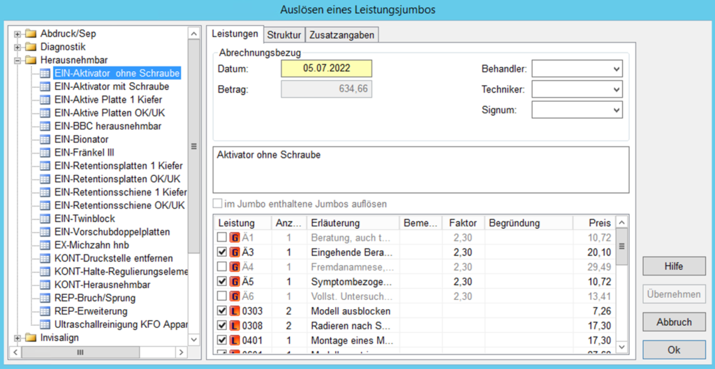 Abrechnung mittels Leistungsjumbo