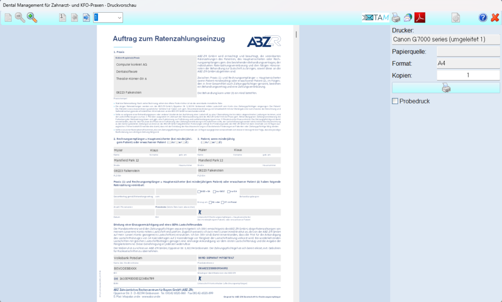 Ratenzahlungsformular der ABZ