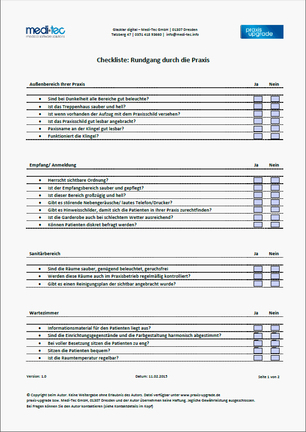 Checkliste Rundgang durch die Praxis - praxis-upgrade.de